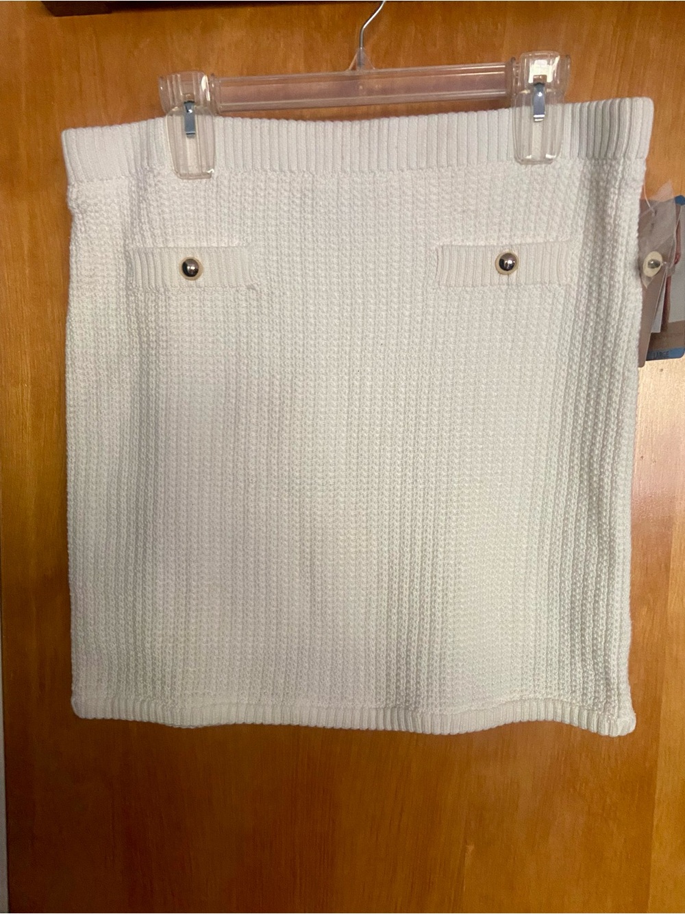 ⚜️Cream Ribbed Knit Skirt w/Gold Button Pocket Accents Fully Lined⚜️